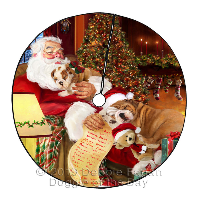 Santa Sleeping with Bulldog Dogs Christmas Tree Skirt