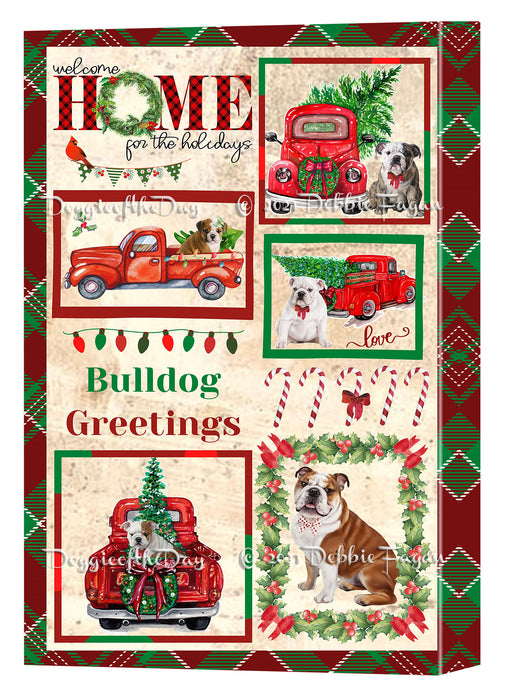 Welcome Home for Christmas Holidays Bulldog Dogs Canvas Wall Art Decor - Premium Quality Canvas Wall Art for Living Room Bedroom Home Office Decor Ready to Hang CVS149399