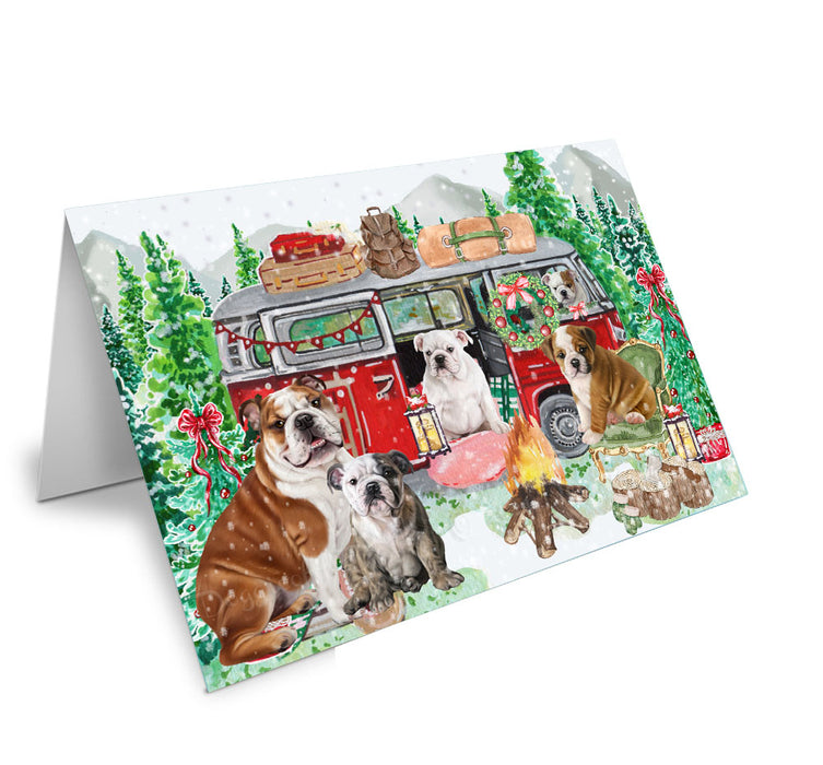 Christmas Time Camping with Bulldog Handmade Artwork Assorted Pets Greeting Cards and Note Cards with Envelopes for All Occasions and Holiday Seasons