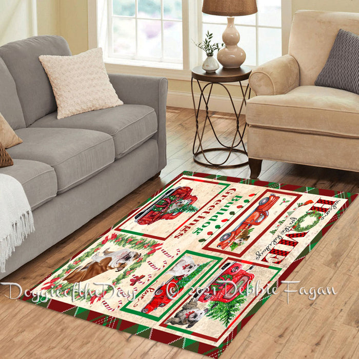 Welcome Home for Christmas Holidays Bulldog Dogs Polyester Living Room Carpet Area Rug ARUG64794