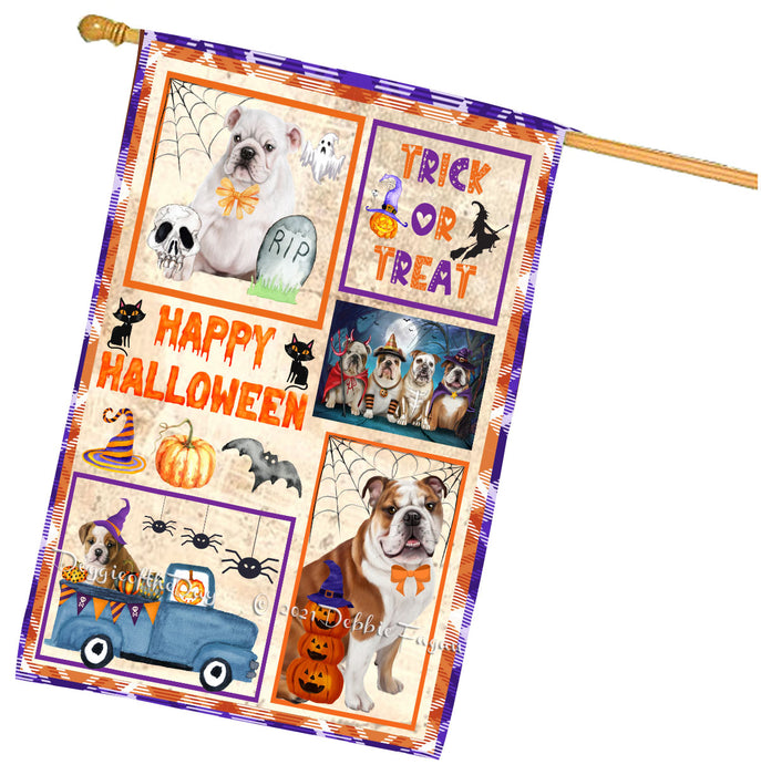 Happy Halloween Trick or Treat Bulldogs House Flag Outdoor Decorative Double Sided Pet Portrait Weather Resistant Premium Quality Animal Printed Home Decorative Flags 100% Polyester