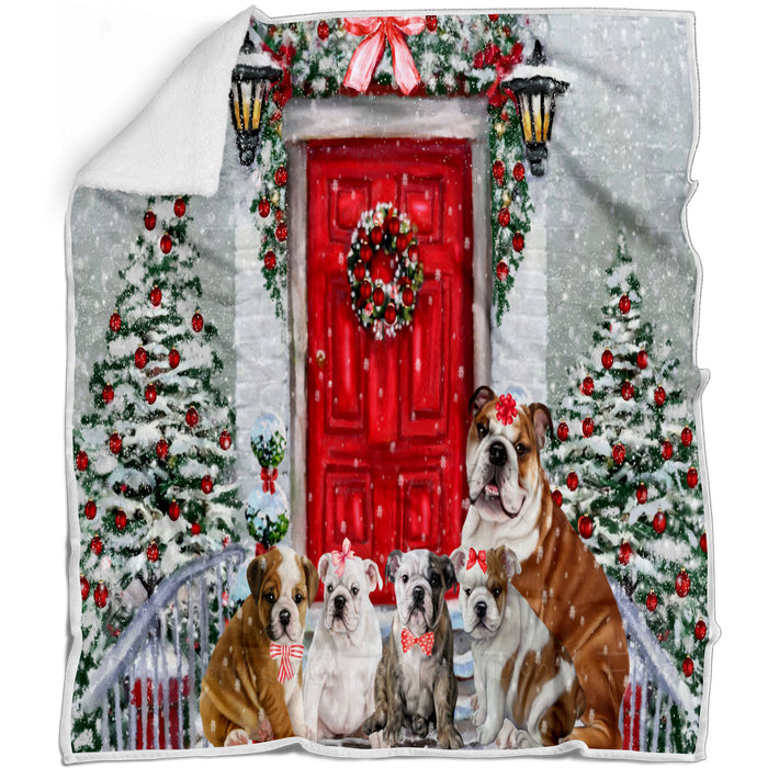 Christmas Holiday Welcome Bulldog Blanket - Lightweight Soft Cozy and Durable Bed Blanket - Animal Theme Fuzzy Blanket for Sofa Couch