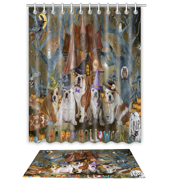 Bulldog Shower Curtain & Bath Mat Set, Custom, Explore a Variety of Designs, Personalized, Curtains with hooks and Rug Bathroom Decor, Halloween Gift for Dog Lovers