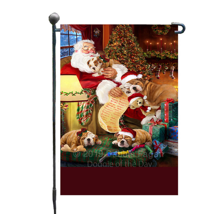 Personalized Bulldogs and Puppies Sleeping with Santa Custom Garden Flags GFLG-DOTD-A62615