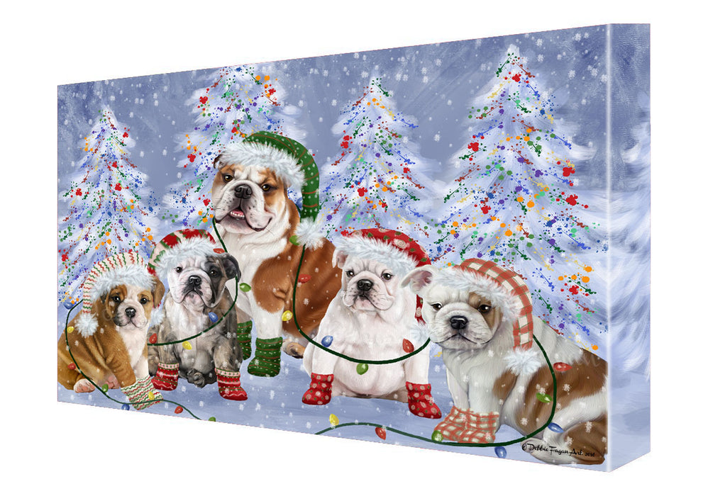 Christmas Lights and Bulldog Canvas Wall Art - Premium Quality Ready to Hang Room Decor Wall Art Canvas - Unique Animal Printed Digital Painting for Decoration