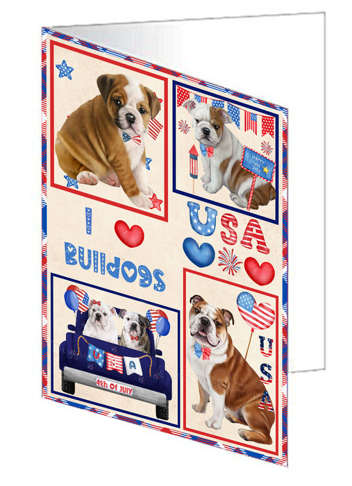 4th of July Independence Day I Love USA Bulldogs Handmade Artwork Assorted Pets Greeting Cards and Note Cards with Envelopes for All Occasions and Holiday Seasons