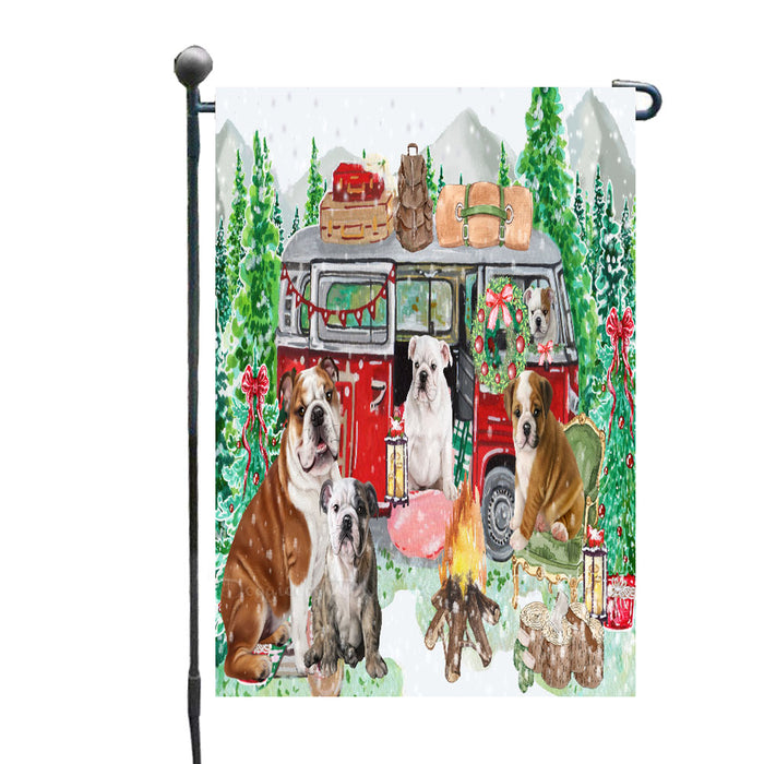 Christmas Time Camping with Bulldog Garden Flags- Outdoor Double Sided Garden Yard Porch Lawn Spring Decorative Vertical Home Flags 12 1/2"w x 18"h
