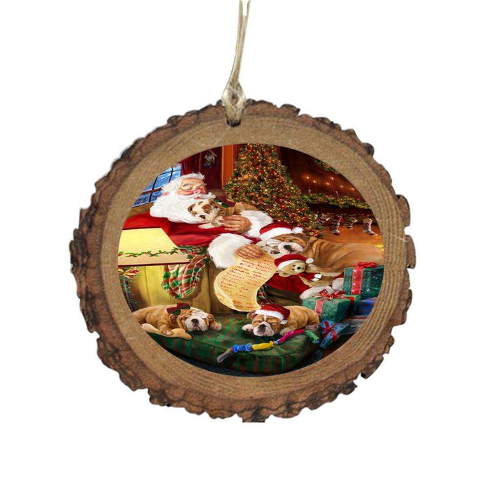 Bulldogs and Puppies Sleeping with Santa Wooden Christmas Ornament WOR49264