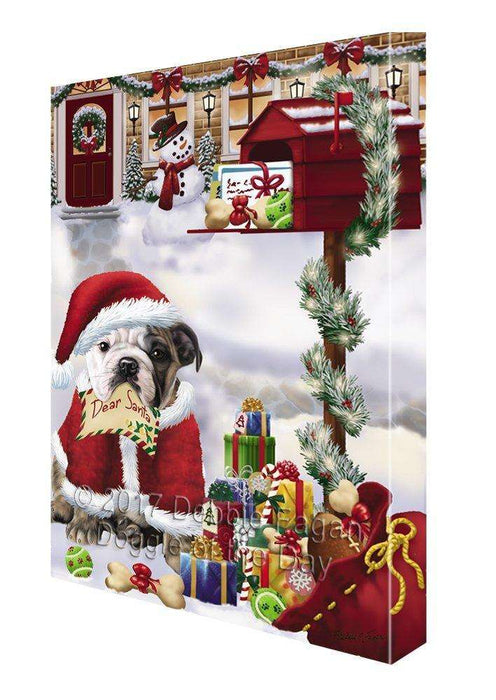 Bulldogs Dear Santa Letter Christmas Holiday Mailbox Dog Painting Printed on Canvas Wall Art