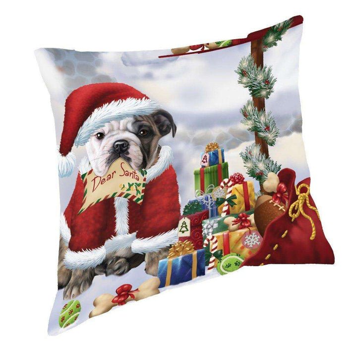 Bulldogs Dear Santa Letter Christmas Holiday Mailbox Dog Throw Pillow