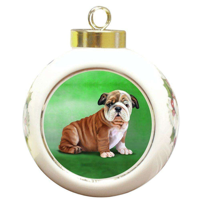 Bulldogs Dog Round Ceramic Christmas Ornament