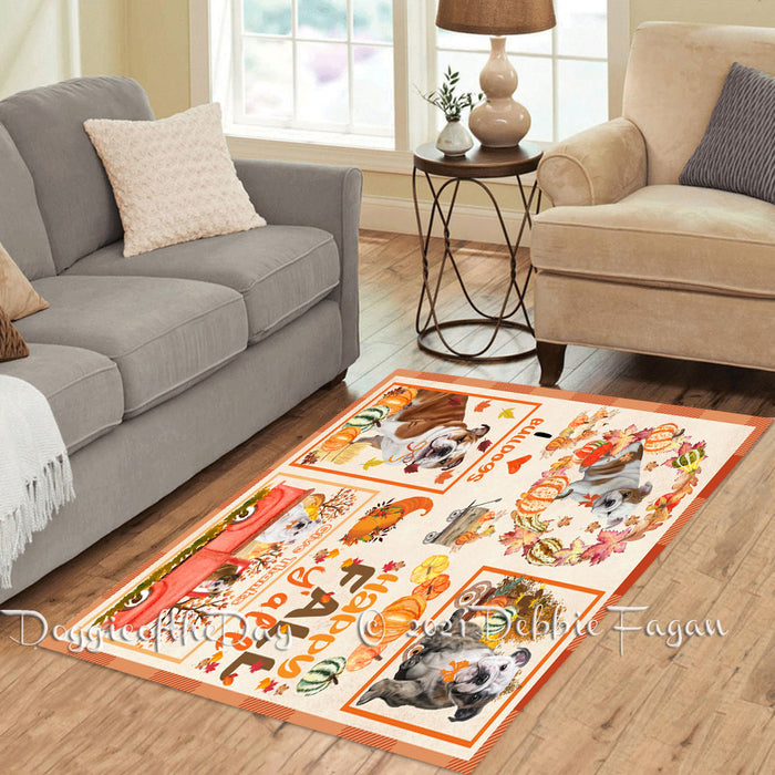 Happy Fall Y'all Pumpkin Bulldog Dogs Polyester Living Room Carpet Area Rug ARUG66733