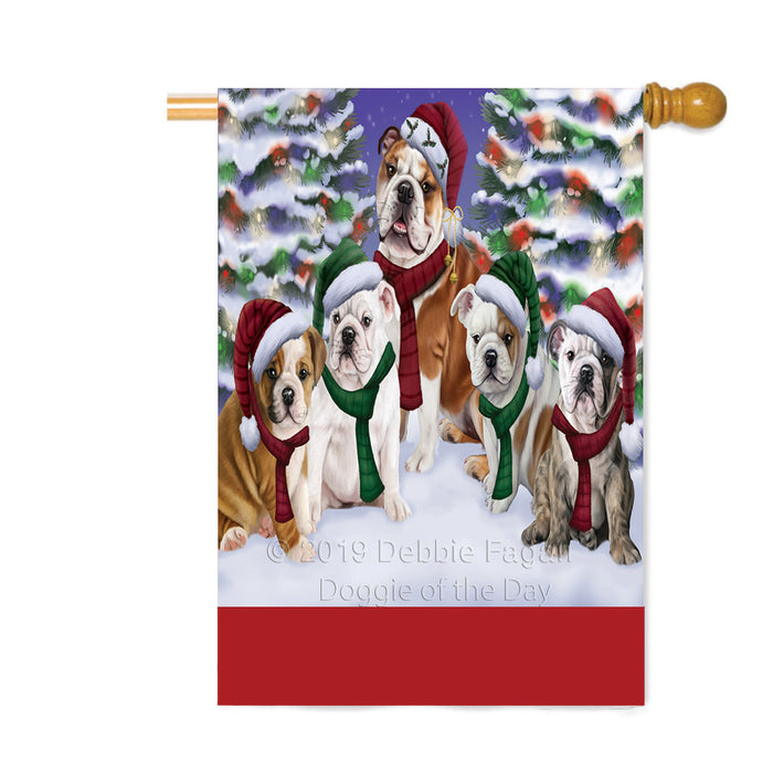 Personalized Christmas Happy Holidays Bulldogs Family Portraits Custom House Flag FLG-DOTD-A59160