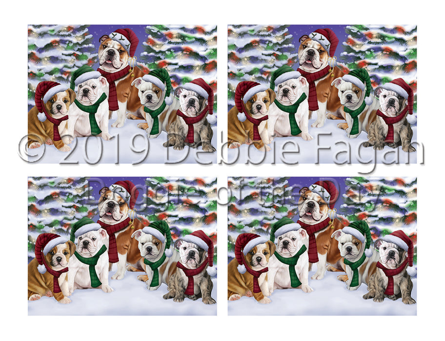 Bulldog Dogs Christmas Family Portrait in Holiday Scenic Background Placemat