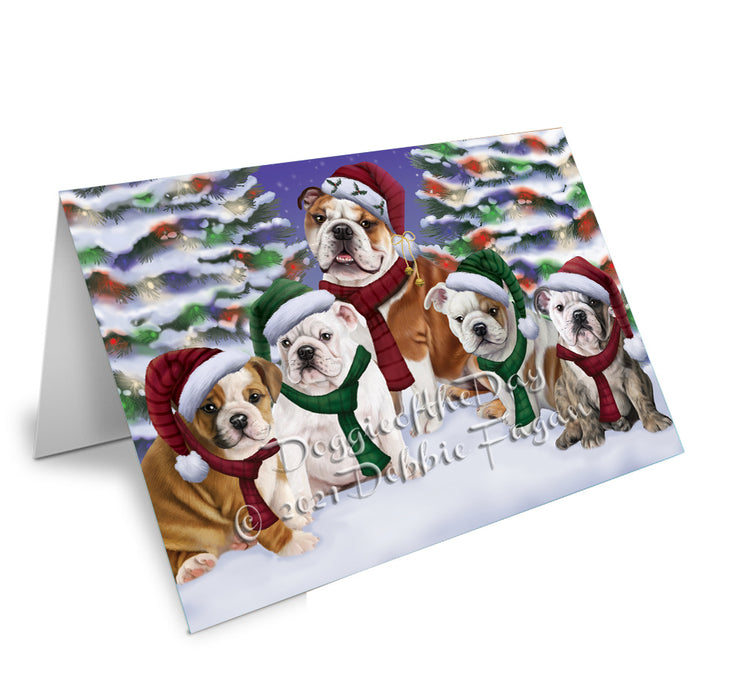 Christmas Family Portrait Bulldog Handmade Artwork Assorted Pets Greeting Cards and Note Cards with Envelopes for All Occasions and Holiday Seasons