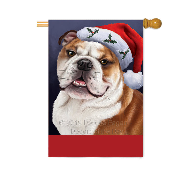 Personalized Christmas Holidays Bulldog Wearing Santa Hat Portrait Head Custom House Flag FLG-DOTD-A59870