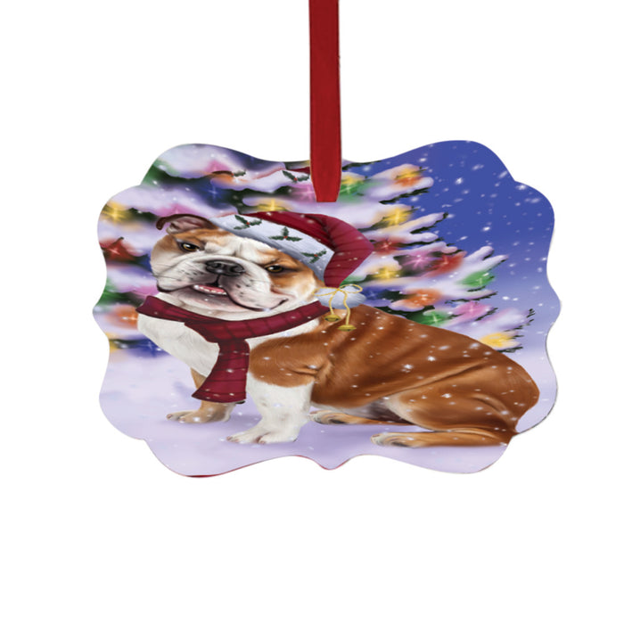 Winterland Wonderland Bulldog In Christmas Holiday Scenic Background Double-Sided Photo Benelux Christmas Ornament LOR49542