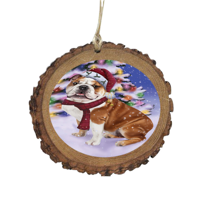 Winterland Wonderland Bulldog In Christmas Holiday Scenic Background Wooden Christmas Ornament WOR49542