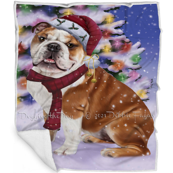 Winterland Wonderland Bulldogs Adult Dog In Christmas Holiday Scenic Background Blanket