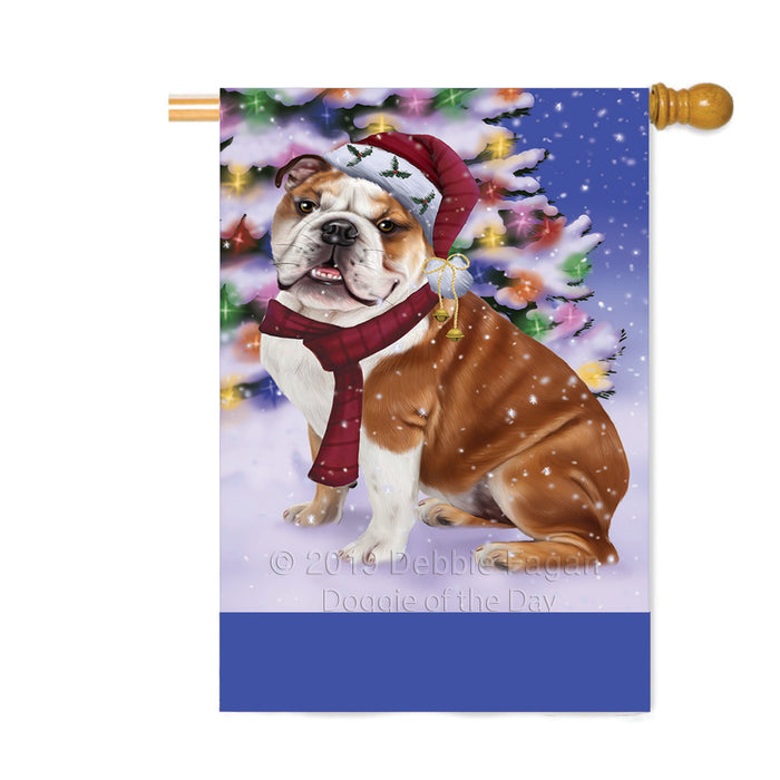 Personalized Winterland Wonderland Bulldog In Christmas Holiday Scenic Background Custom House Flag FLG-DOTD-A61324
