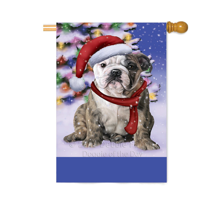 Personalized Winterland Wonderland Bulldog In Christmas Holiday Scenic Background Custom House Flag FLG-DOTD-A61325