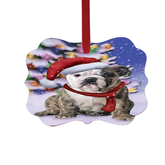 Winterland Wonderland Bulldog In Christmas Holiday Scenic Background Double-Sided Photo Benelux Christmas Ornament LOR49543