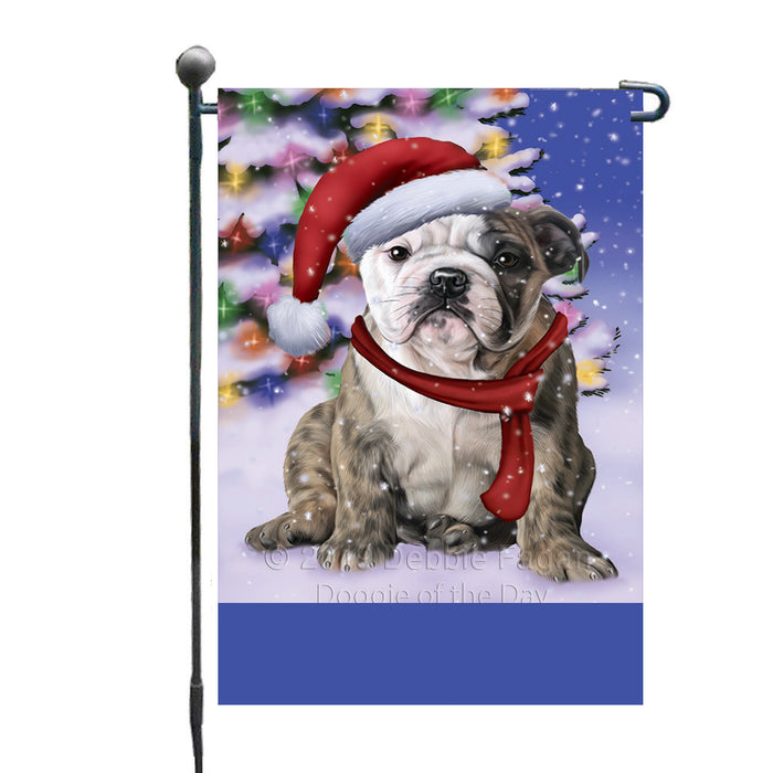 Personalized Winterland Wonderland Bulldog In Christmas Holiday Scenic Background Custom Garden Flags GFLG-DOTD-A61269