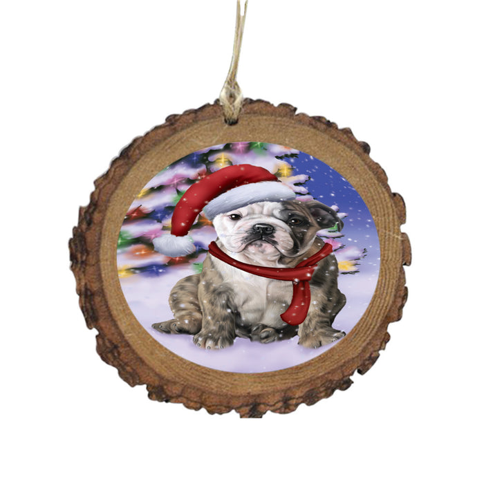 Winterland Wonderland Bulldog In Christmas Holiday Scenic Background Wooden Christmas Ornament WOR49543