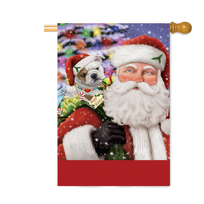Personalized Santa Carrying Bulldog and Christmas Presents Custom House Flag FLG-DOTD-A63435