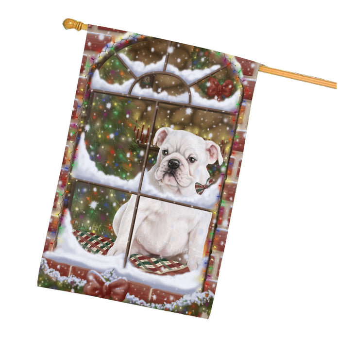 Please come Home for Christmas Bulldog House Flag Outdoor Decorative Double Sided Pet Portrait Weather Resistant Premium Quality Animal Printed Home Decorative Flags 100% Polyester FLG67987