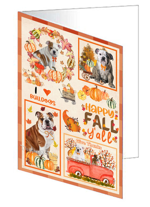 Happy Fall Y'all Pumpkin Bulldog Dogs Handmade Artwork Assorted Pets Greeting Cards and Note Cards with Envelopes for All Occasions and Holiday Seasons GCD76958