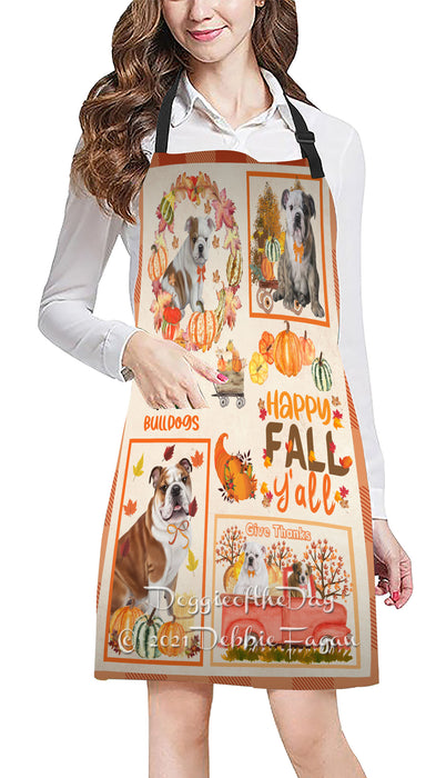 Happy Fall Y'all Pumpkin Bulldog Dogs Cooking Kitchen Adjustable Apron Apron49195