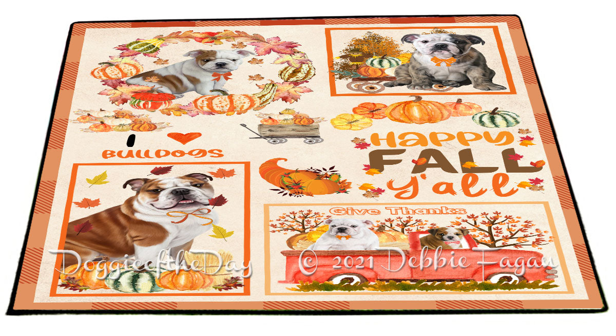 Happy Fall Y'all Pumpkin Bulldog Dogs Indoor/Outdoor Welcome Floormat - Premium Quality Washable Anti-Slip Doormat Rug FLMS58585