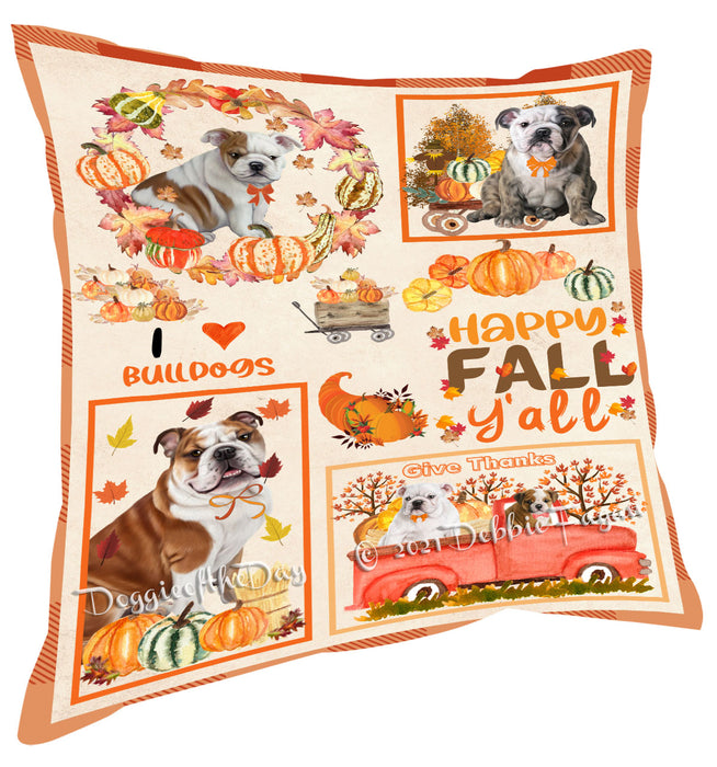 Happy Fall Y'all Pumpkin Bulldog Pillow with Top Quality High-Resolution Images - Ultra Soft Pet Pillows for Sleeping - Reversible & Comfort - Ideal Gift for Dog Lover - Cushion for Sofa Couch Bed - 100% Polyester