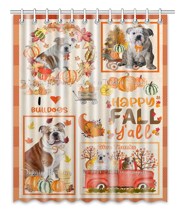 Happy Fall Y'all Pumpkin Bulldog Dogs Shower Curtain Bathroom Accessories Decor Bath Tub Screens