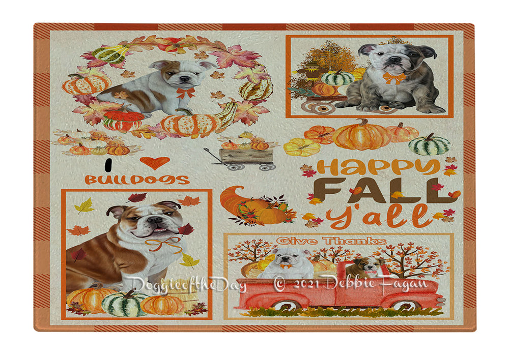 Happy Fall Y'all Pumpkin Bulldog Dogs Cutting Board - Easy Grip Non-Slip Dishwasher Safe Chopping Board Vegetables C79834