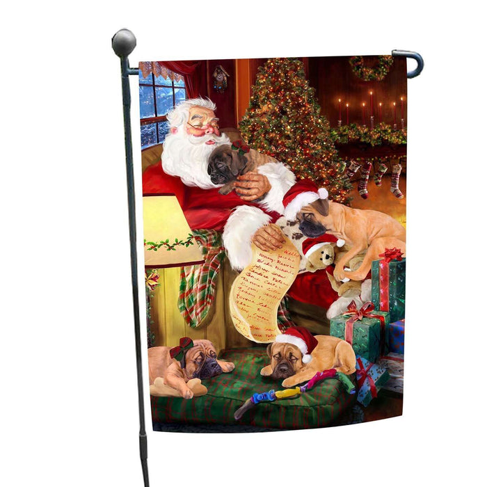 Bullmastiff Dog and Puppies Sleeping with Santa Garden Flag