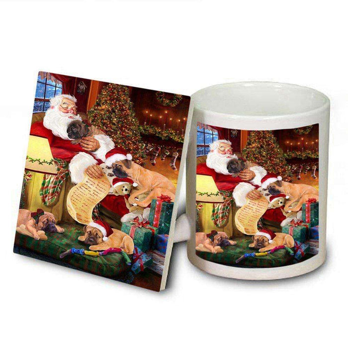 Bullmastiff Dog and Puppies Sleeping with Santa Mug and Coaster Set