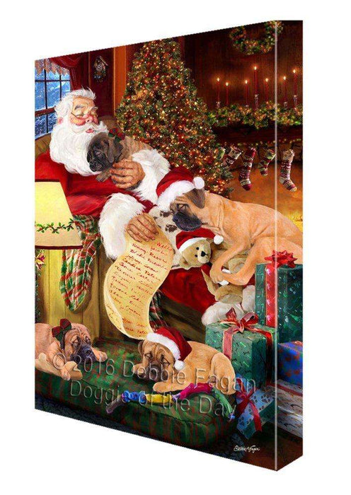 Bullmastiff Dog and Puppies Sleeping with Santa Painting Printed on Canvas Wall Art Signed