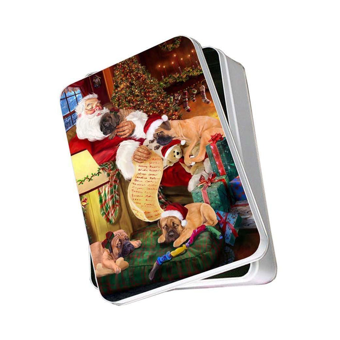 Bullmastiff Dog and Puppies Sleeping with Santa Photo Storage Tin