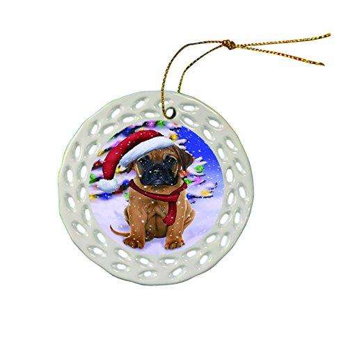 Bullmastiff Dog Christmas Doily Ceramic Ornament