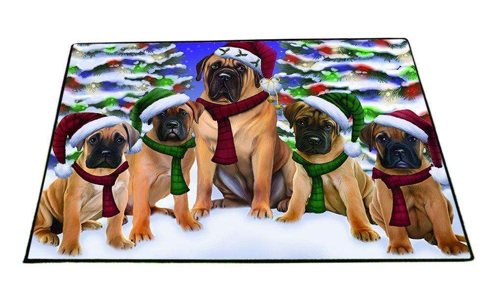 Bullmastiff Dog Christmas Family Portrait in Holiday Scenic Background Indoor/Outdoor Floormat
