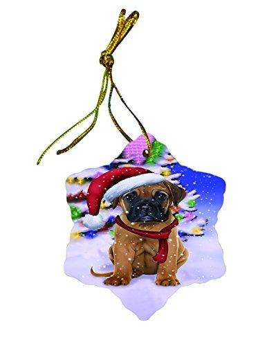 Bullmastiff Dog Christmas Snowflake Ceramic Ornament