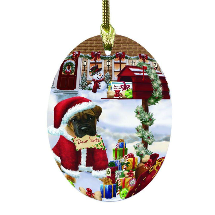 Bullmastiff Dog Dear Santa Letter Christmas Holiday Mailbox Oval Glass Christmas Ornament OGOR49026
