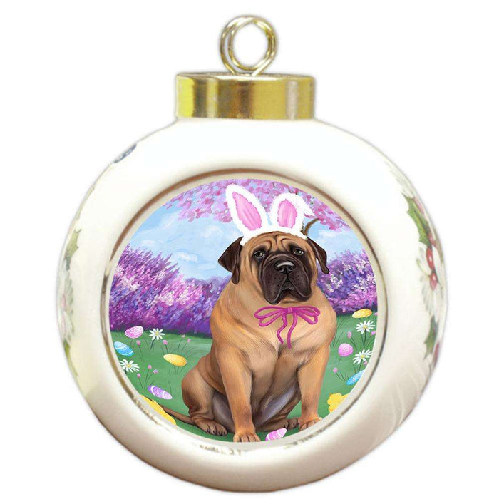 Bullmastiff Dog Easter Holiday Round Ball Christmas Ornament RBPOR49082