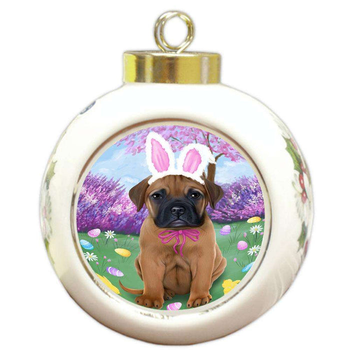 Bullmastiff Dog Easter Holiday Round Ball Christmas Ornament RBPOR49083