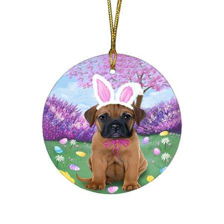 Bullmastiff Dog Easter Holiday Round Flat Christmas Ornament RFPOR49074