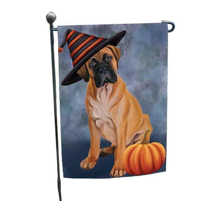 Bullmastiff Dog Wearing Witch Hat with Pumpkin Garden Flag