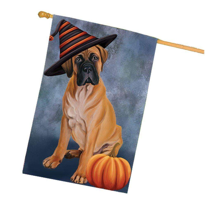Bullmastiff Dog Wearing Witch Hat with Pumpkin House Flag