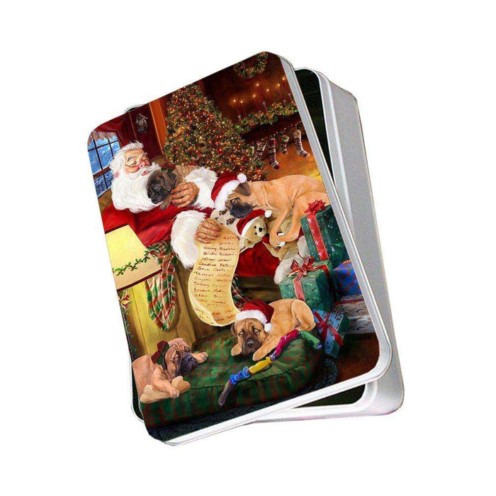 Bullmastiff Dog with Puppies Sleeping with Santa Photo Tin